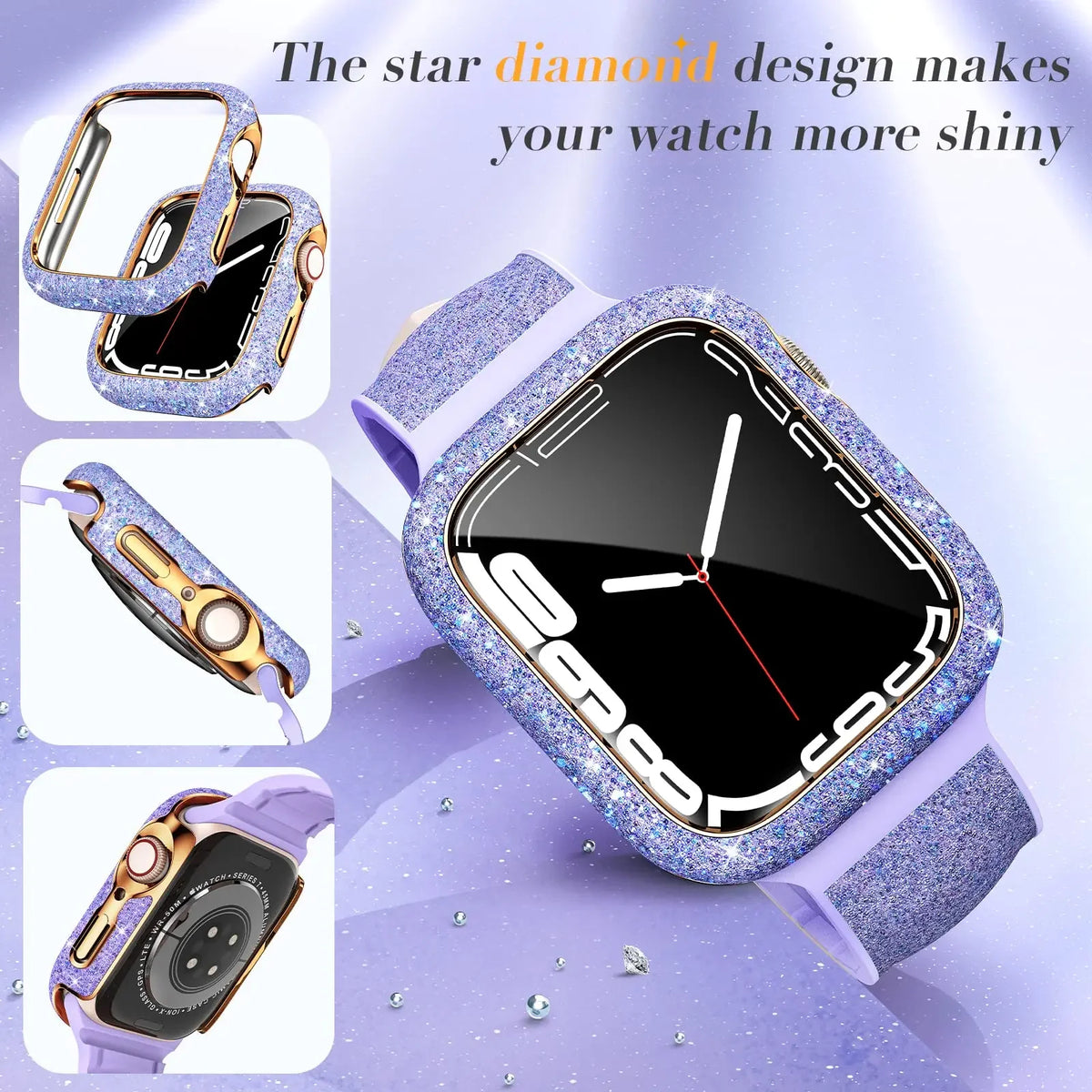 Diamond Cover for Apple Watch Case 45mm 41mm 44mm 40mm Bling Bumper Screen Protector for Apple Watch Series 9 8 7 4 5 6 Se - Stereotech