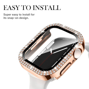 Bling Glass+Cover For Apple Watch Case 44mm 45 41mm 40mm 44 mm women Diamond bumper+Screen Protector iwatch series 7 9 8 5 6 SE - Stereotech
