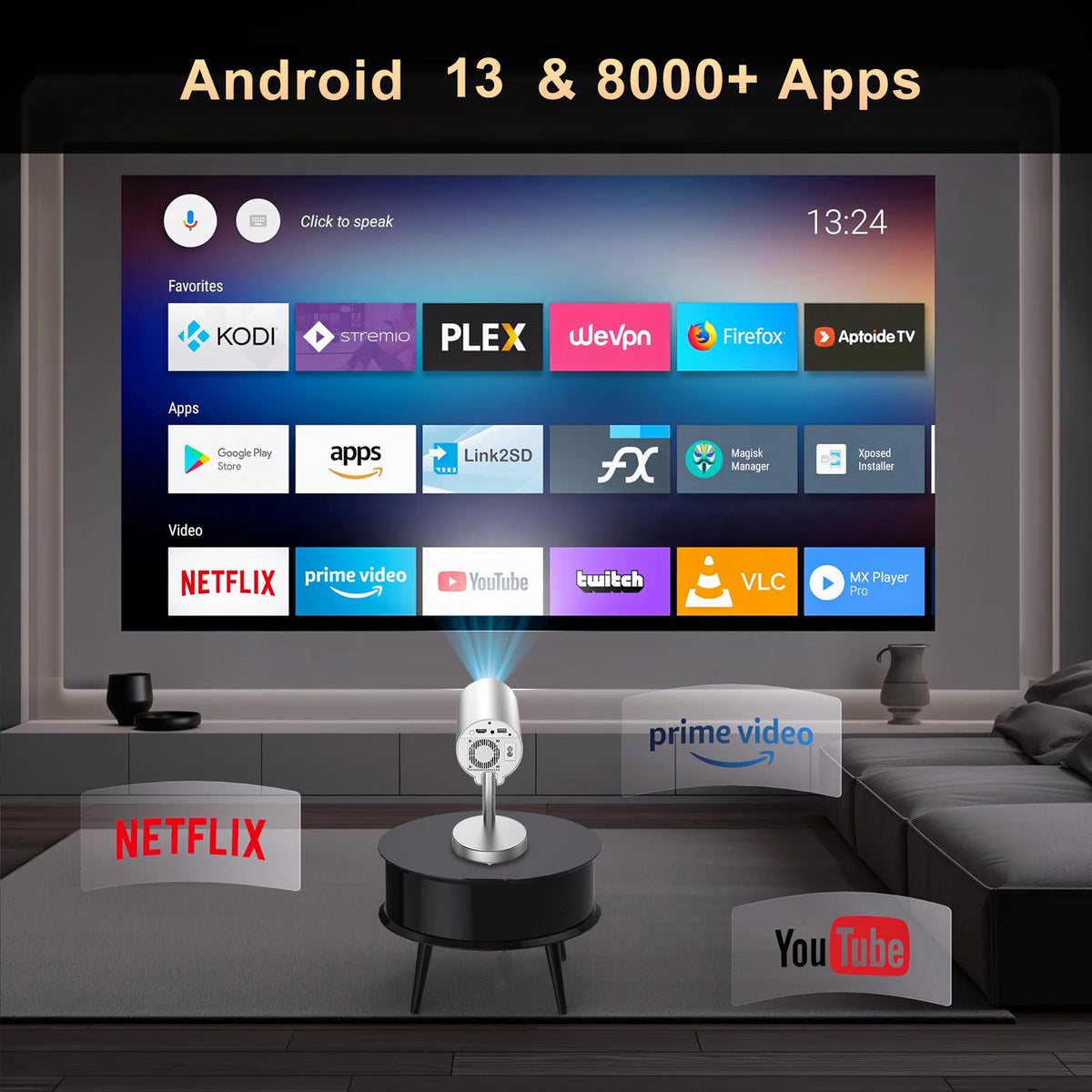 Salange X5 Projector Native 1080P HD 4K Android WiFi Bluetooth 3D Surround Sound Outdoor Office Home Theater Video Game Console