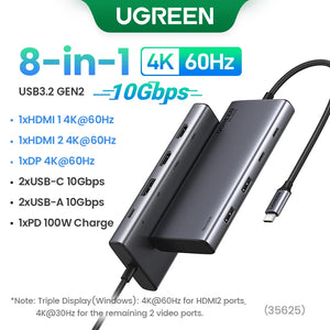 UGREEN USB C Docking Station 13 in 1 4K Triple Display Dual HDMI 10Gbps USB C HUB 100W PD SD/TF for MacBook Pro Air Dell XPS
