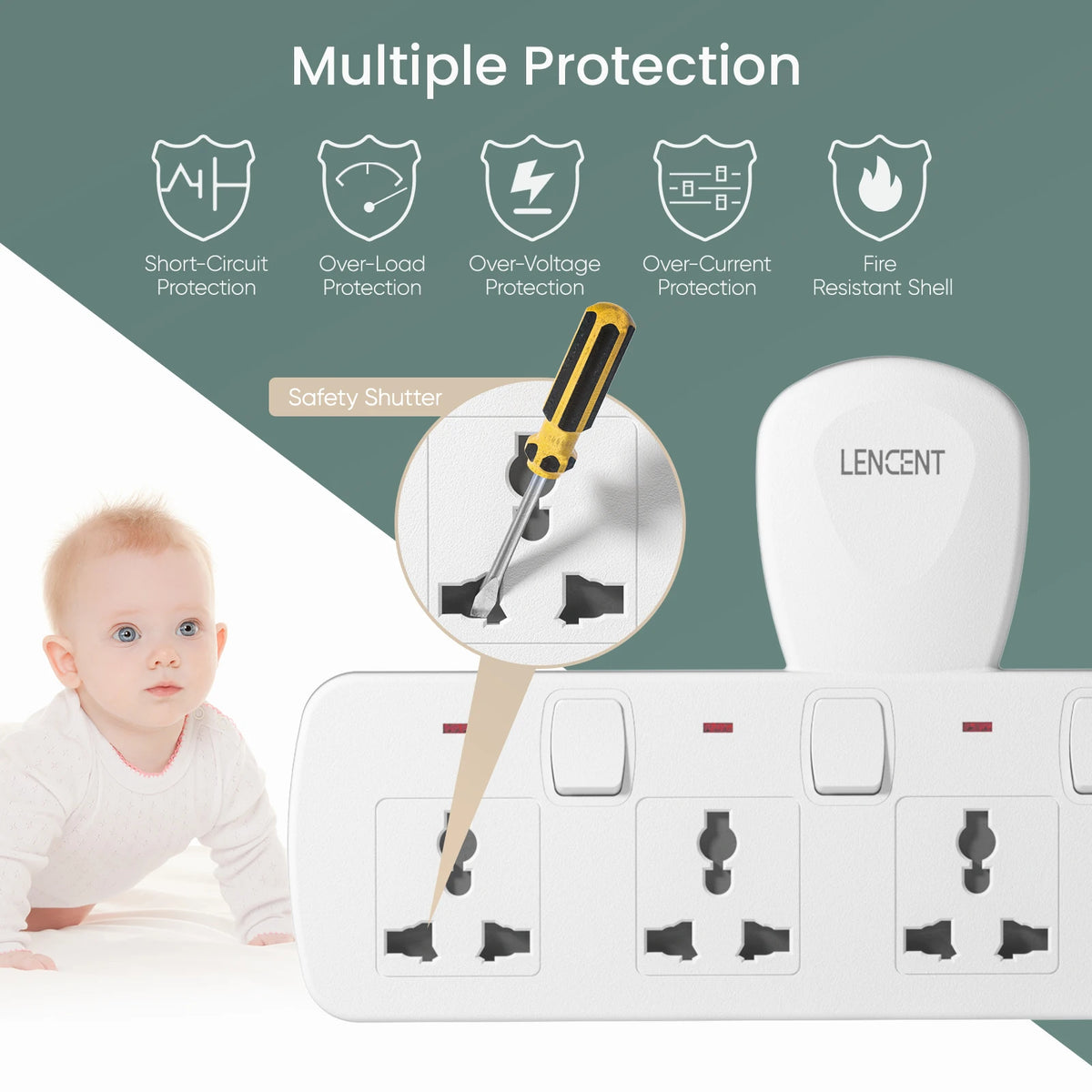 LENCENT Multi Extension Socket with 3 AC Outlet QC 3.0 USB Fast Charging  PD 20W Type C Plug Adapter with Switch for Home Office