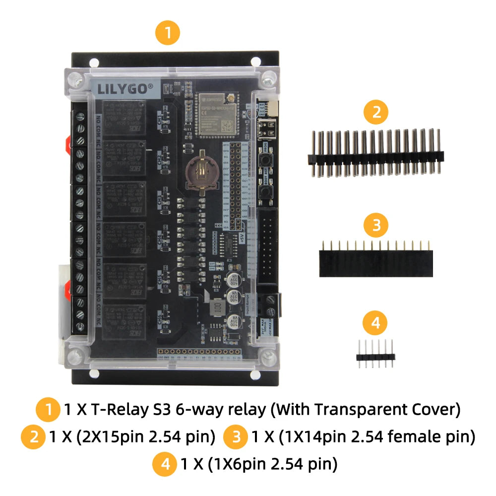 LILYGO® T-RelayS3 ESP32-S3 6-Way Relay Development Board ESP32-S3-WROOM-1U Wireless Module WiFi Bluetooth Expandable LCD Display