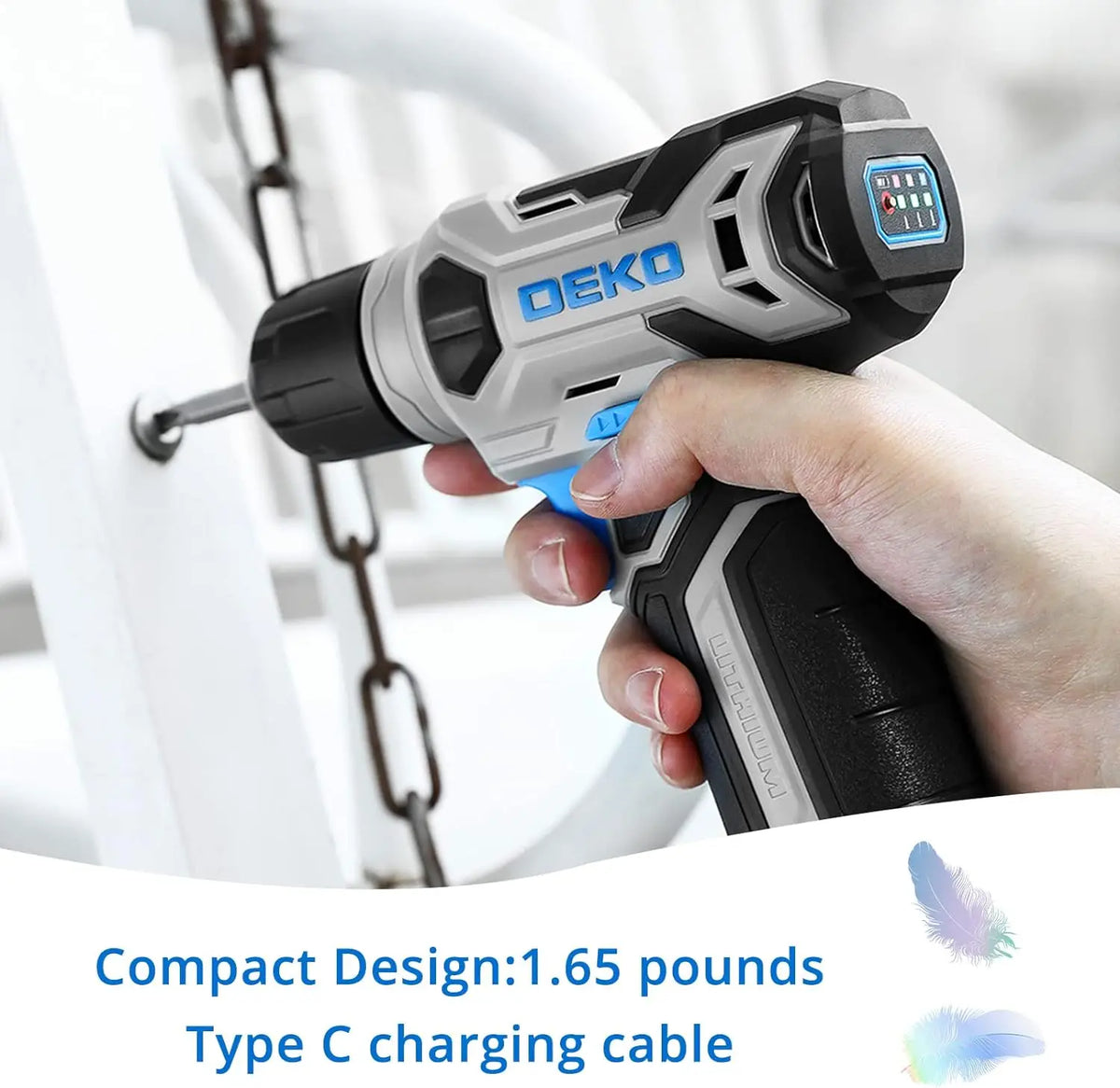 DEKO  Cordless Drill 8V Set 3/8&quot;Keyless Chuck, Wireless Mini Power Driver with Screw Set Electric Screwdriver Built-in LED