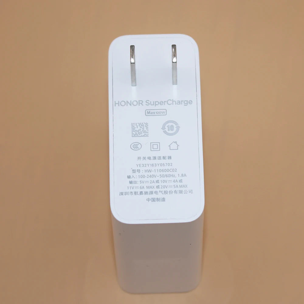Honor SuperCharge Max 100W Charger EU/US/UK Plug Power Adapter 6A Type C Cable For Honor 70 60 Pro 50 Magic 3 Magic4 X30