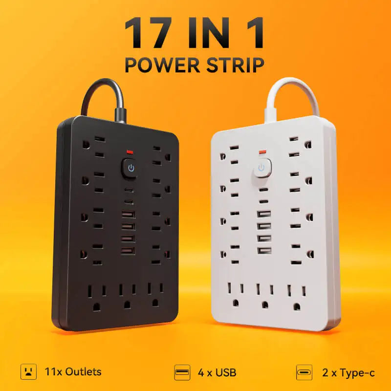 17-Port Power Strip with 11 AC Outlets, 4 USB Ports &amp; 2 Type-C Fast Charging Ports, Versatile with Surge Protection