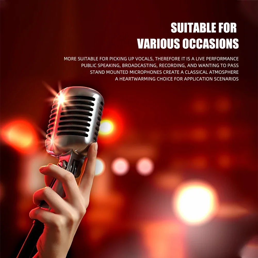 Dynamic Microphone Vintage Portable Bar Stage Performance KTV Karaokes Speech Mic Home Electric Accessories Singer - Stereotech