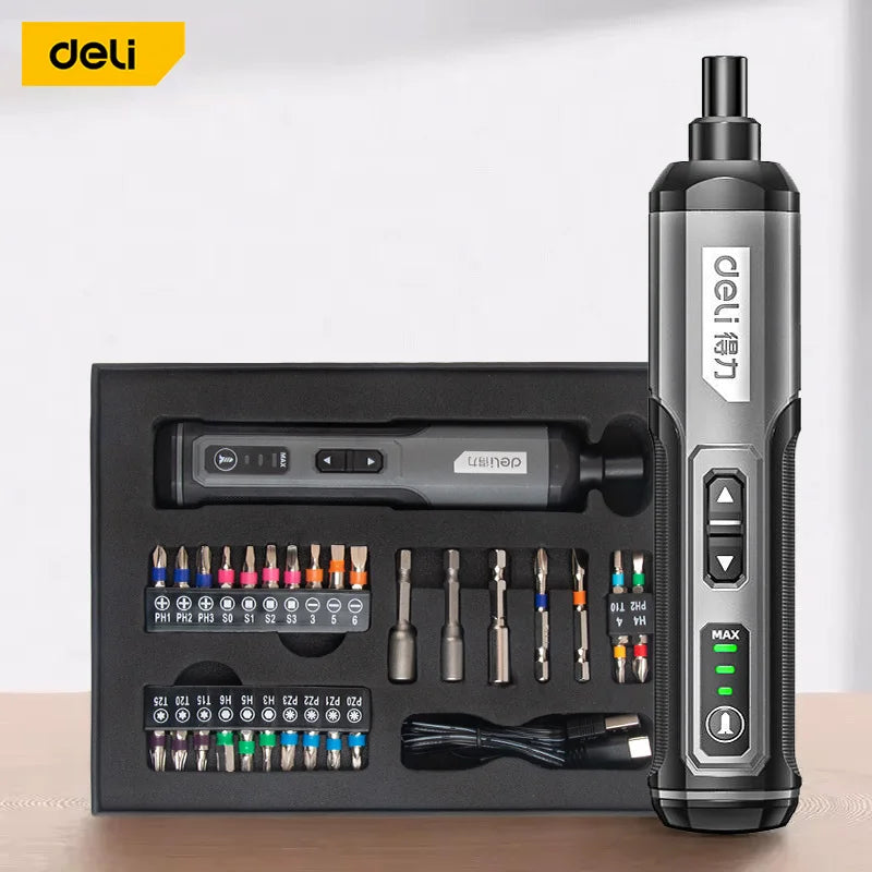 Deli 4V Electric Screwdriver Set USB Rechargeable 10/33 Bit Set Mini Drill Multi-function Disassembly Torque Repair Tools Kit