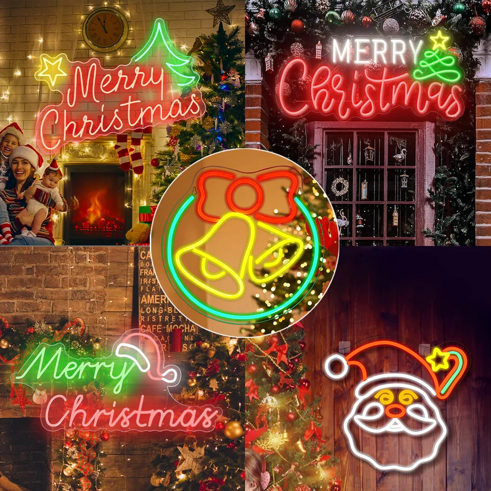 Merry Christmas Neon Sign Christmas Hat Dimmable LED Sign Night Light for Party Kids Bedroom Bar Pub Club Christmas Decor Neon