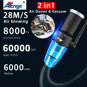Upgraded Cordless Electric Compressed Air Duster-Blower & Vacuum 2-in-1, Replaces Canned Air Spray Cleaner for Computer Keyboard