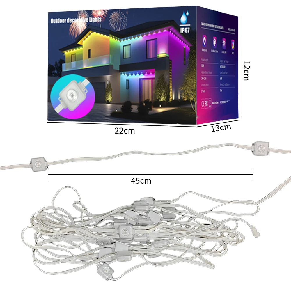 15M Outdoor Eaves LED Light String Kit Controller Work With Alexa Google Home Assistant Eaves Light Party Christmas Decoration