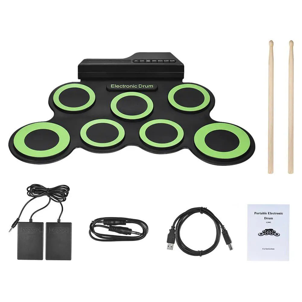 Electronic Drum Set USB Roll-Up Silicon Drums Pad Digital Foldable Electric Portable Compact Size Kit Hand Practice With Pedal