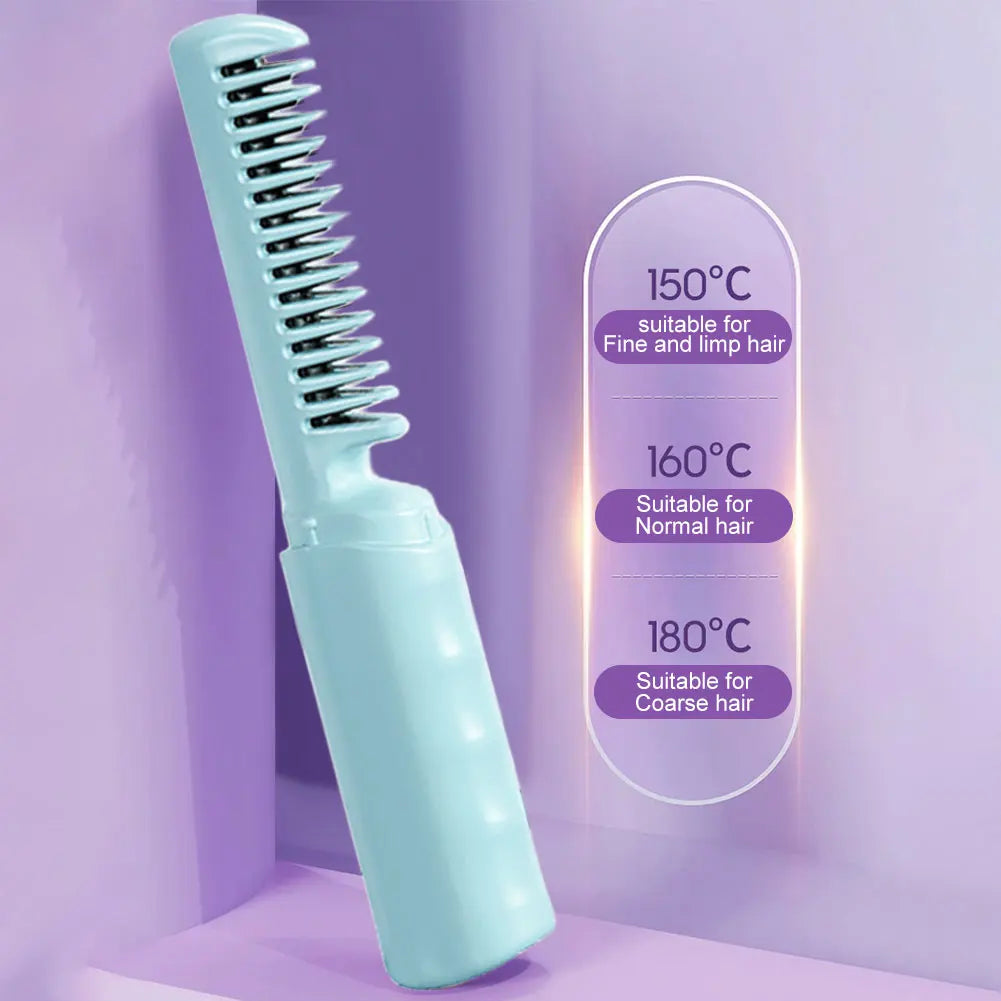 Portable Hair Straightener Brush Wireless Hair Straightening Comb Anti-Scald Smooth Frizzy Hair Fast Heated Mini Hot Air Comb - Stereotech