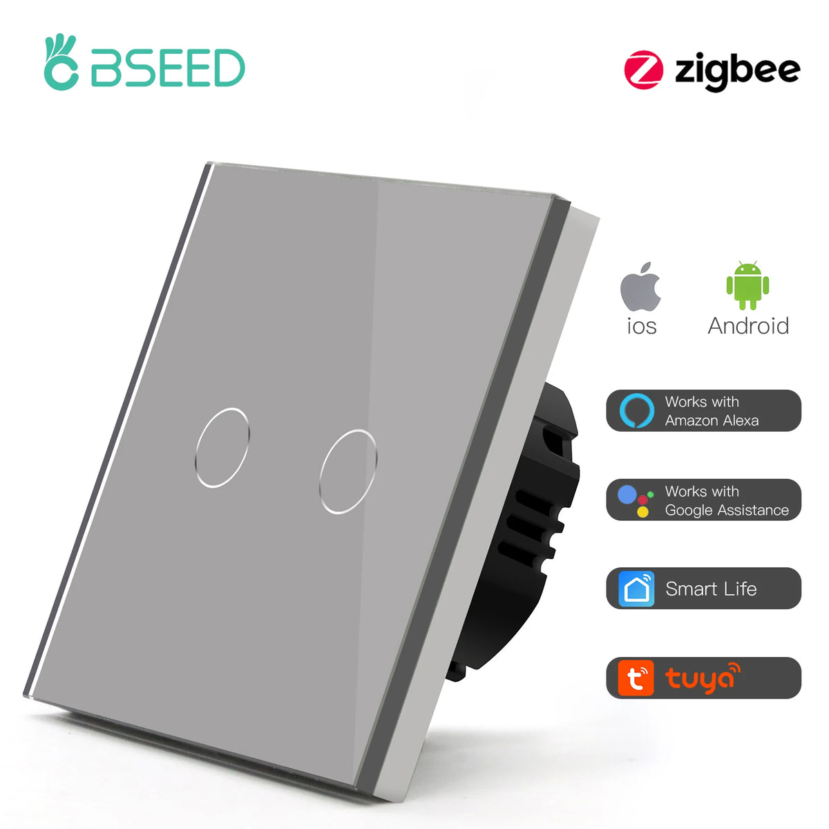 BSEED Smart Zigbee Switches 1/2/3Gang 1Way Intelligent Touch Light Switch Wall Sensor Switches Tuya Smart Life Google Alexa
