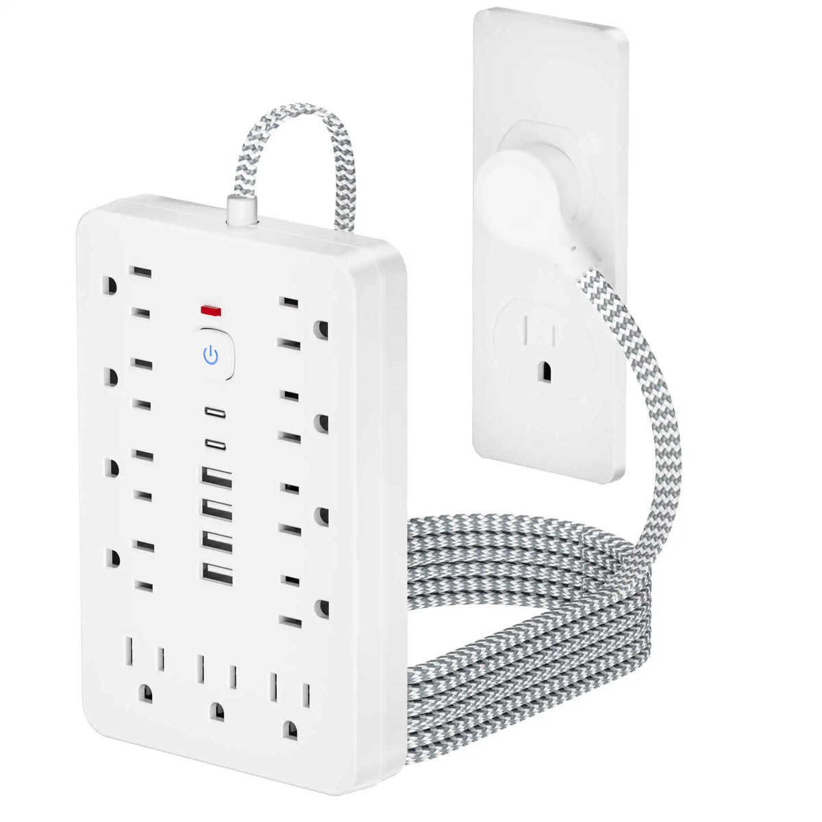 17-in-1 US Power Outlet, 5ft Braided Cord Power Outlet Surge Protector, 11 AC Outlets, 4 USB 2 Type-C, Bedside Charging Station