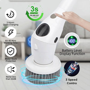 Electric Cleaning Brush 8-In-1 Display 3 Speed Rotatable with Light Kitchen Bathroom Floor Wireless Cleaning Brush