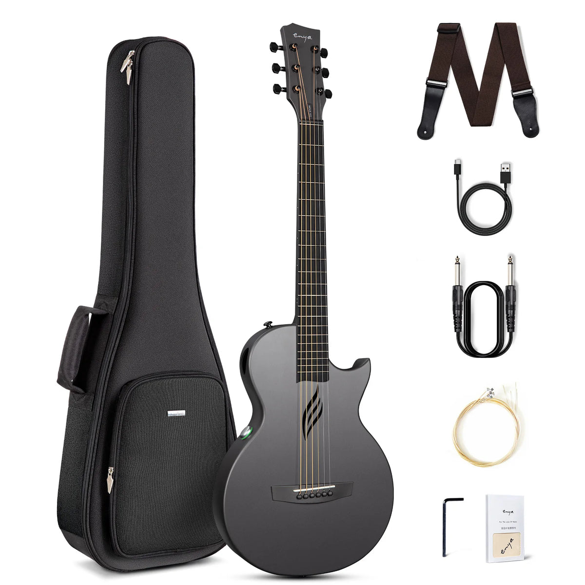 Enya NOVA GO SP1 Electric Guitar Smart Carbon Fiber Acoustic 35 Inch with Pickup, Case, Strap, Cable Travel Guitarra Violão