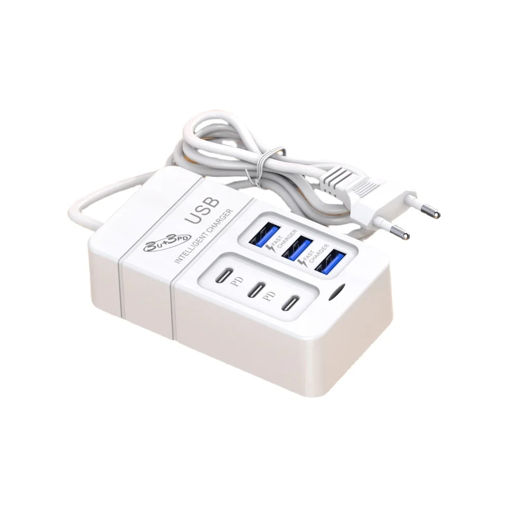 35W Type C USB Plug 6 Ports Power Strip Charger Station USB Splitter Fast Charger Phone Charging Plug For iPhone Xiaomi Samsung