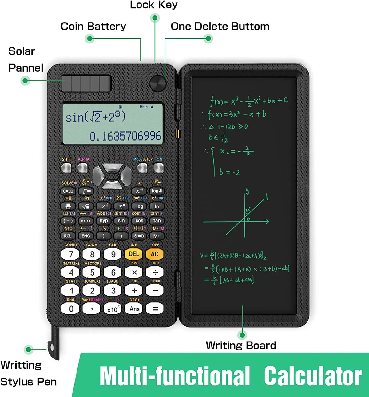 Solar Scientific Calculator with LCD Notepad 417 Functions Professional Portable Foldable Calculator for Students Upgraded 991ES - Stereotech