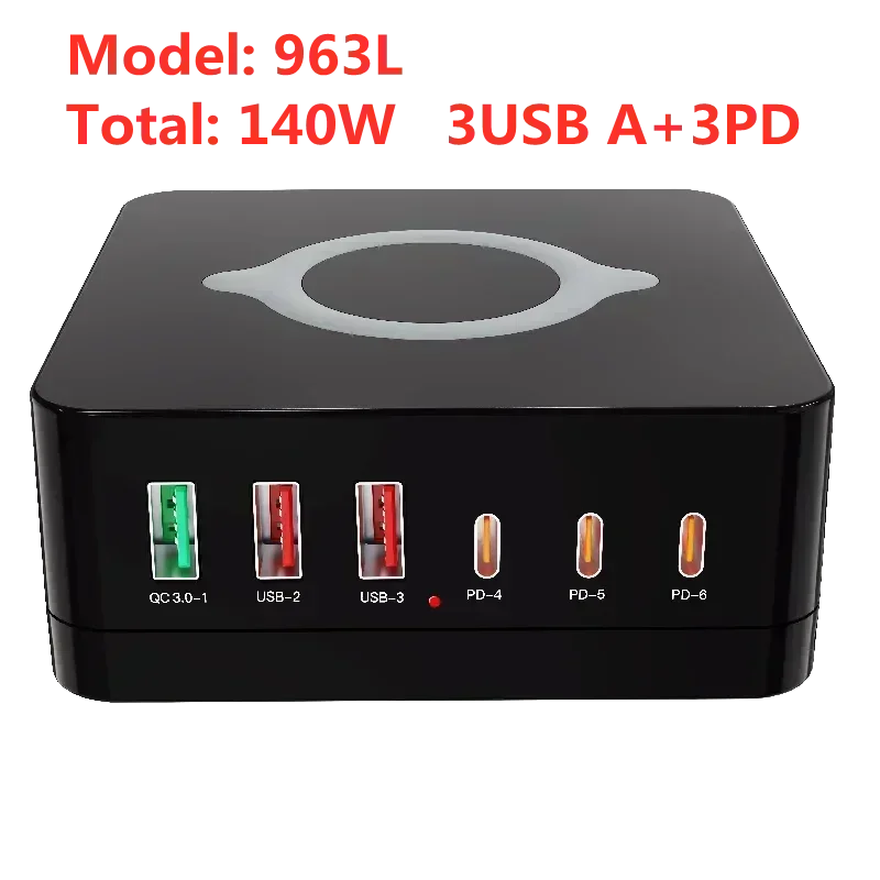 160W 5 Ports GaN USB C Charger Station 15W Wireless Charging PD 65W QC3.0 Type C Fast Charger for iPhone Macbook Samsung Laptop