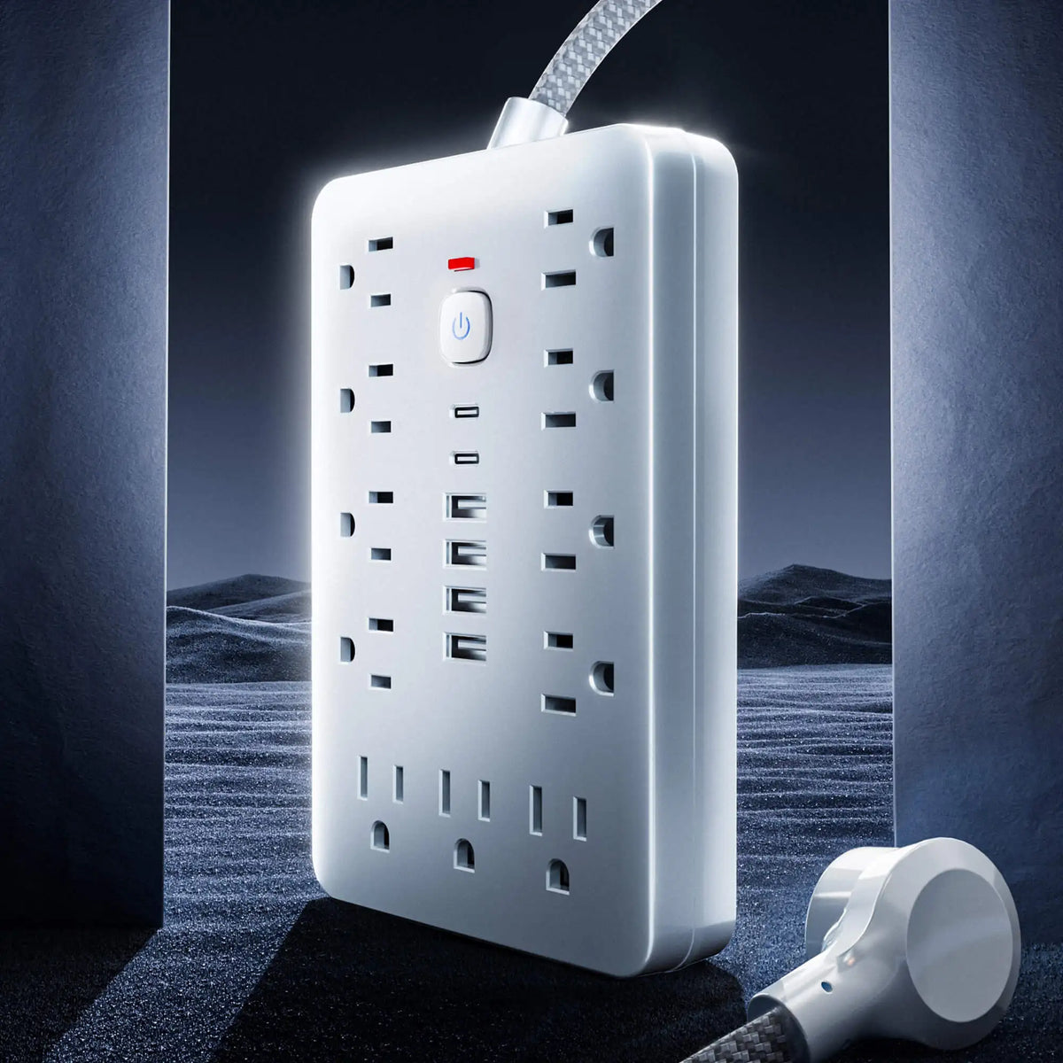 17-in-1 US Power Outlet, 5ft Braided Cord Power Outlet Surge Protector, 11 AC Outlets, 4 USB 2 Type-C, Bedside Charging Station