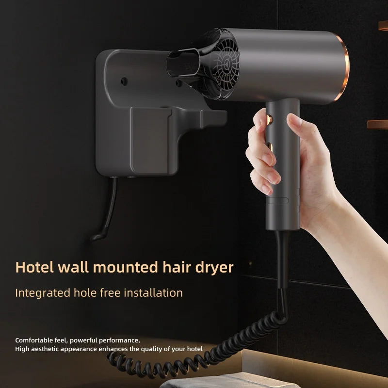 New Hotel And Hotel Hair Dryer 220V Wall Mounted High-Power Blue Light Negative Ion Hair Care Hair Dryer Without Punching Hole