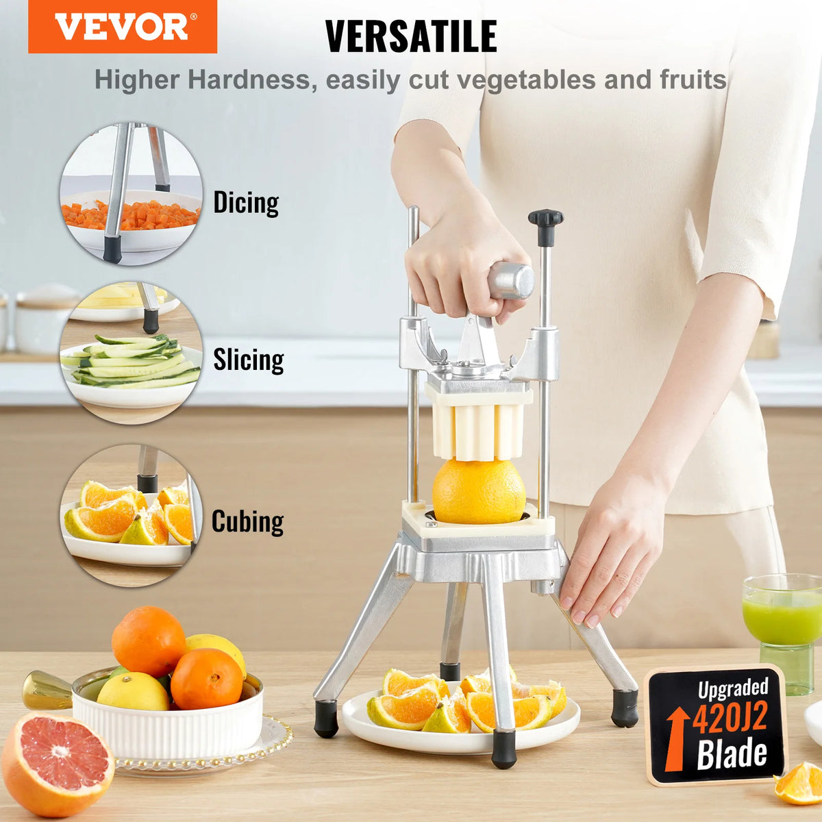 VEVOR Commercial Vegetable Fruit Dicer Cutter Potato Slicer Chopper 4 Blades &amp; Tray Manual Cutting Machine home appliance