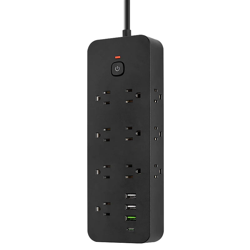 US AC Plug Power Strip Wall Mounted Main Control Switch Power Socket 3 USB Ports 1 Type C Ports Charging Network Filter Adapter
