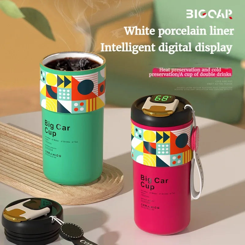 Ceramic Liner Coffe Mugs Smart Thermos with Digital Screen Insulated Water Cups Portable Tumbler Leakage-proof Thermal Cups