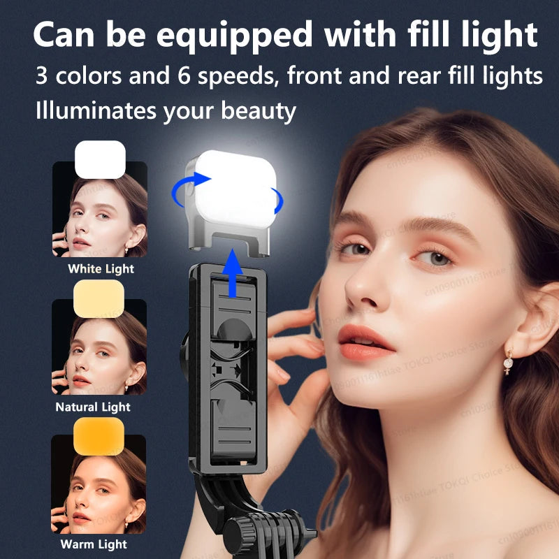 L21 Selfie stick Tripod with Wireless Bluetooth Remote Shutter for Phone Android IOS Cellphone, Optional add Fill Light