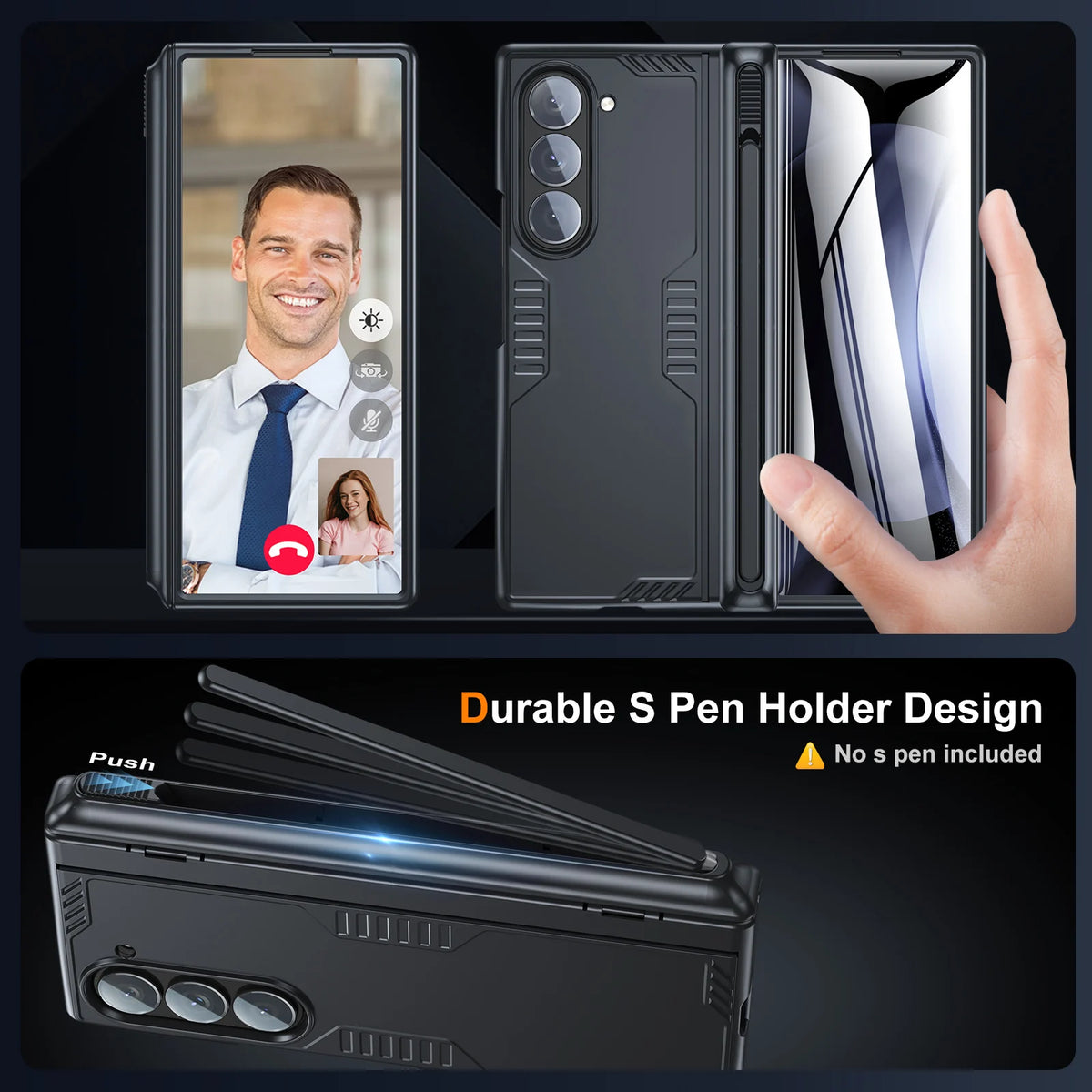 Shockproof Phone Case For Samsung Galaxy Z Fold 6 With S Pen Holder&amp;Screen Protector Armor Case Full Body Hinge Protection Cover