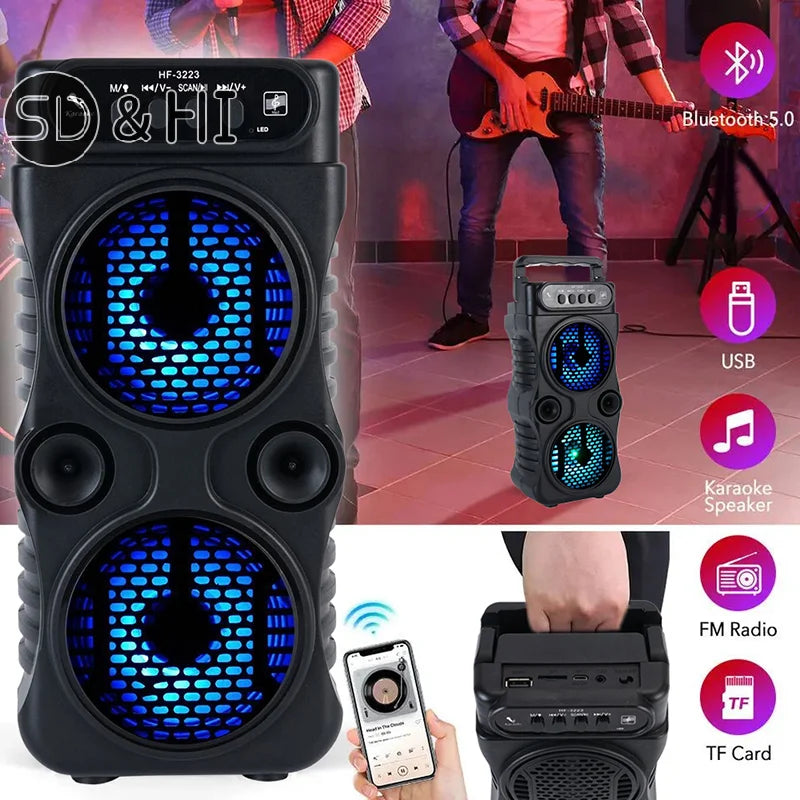 Outdoor Portable Wireless Speaker Dual 3 Inches Music Stereo Subwoofer Bass USB Power Supply For Dancing Party Family Karaoke