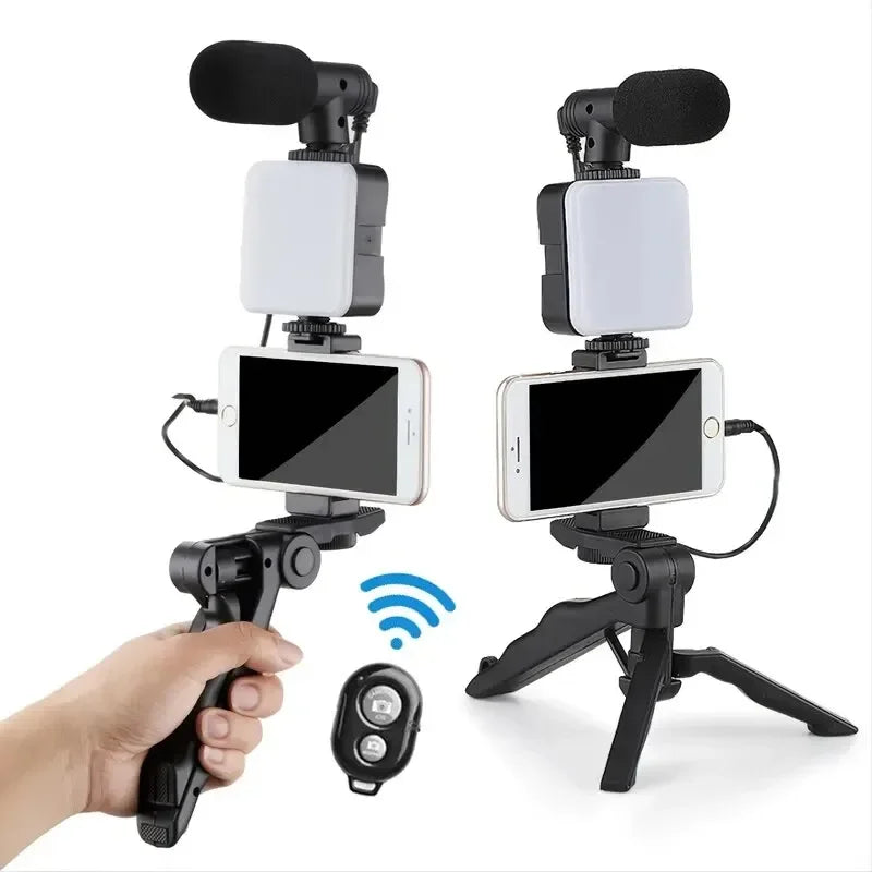 Smartphone Vlogging Kit With Tripod Phone Holder For TikTok Live Stream Video Mini Microphone LED Fill Light Starter - Stereotech