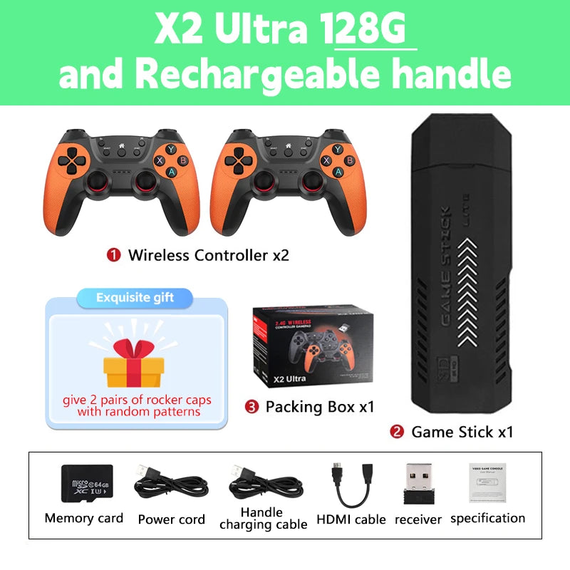 X2 Ultra Retro Game Stick Built-in 37000+ Games 40 Simulators Video Consoles 4K HD TV Handheld Game Player Wireless Game Console