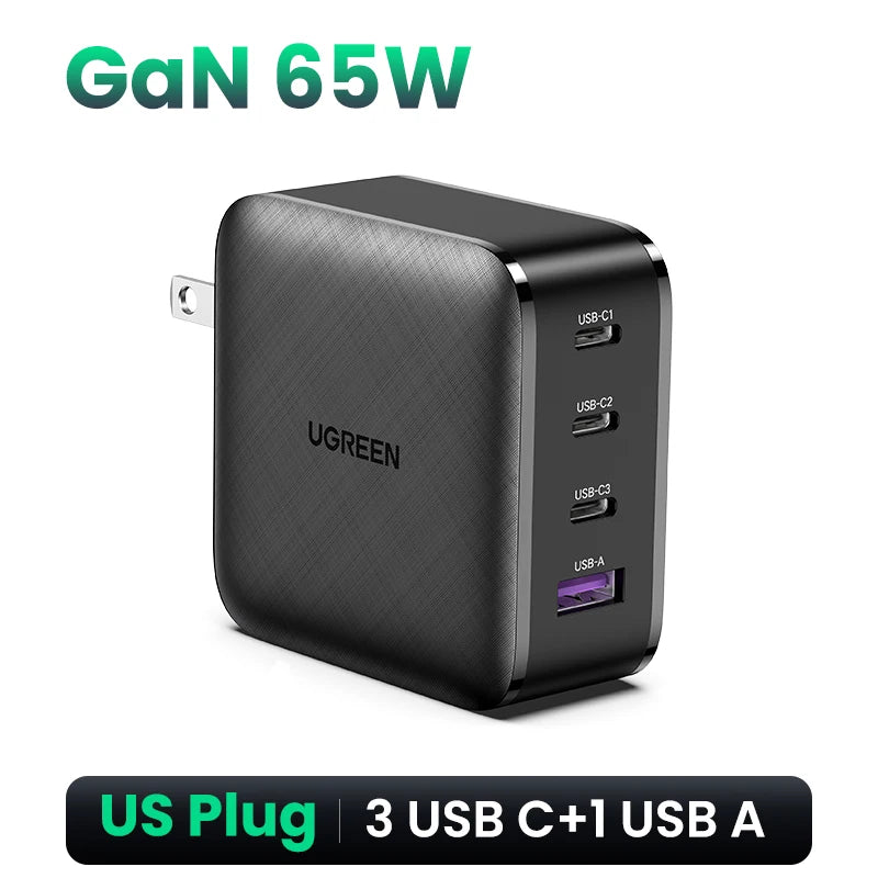 UGREEN 65W GaN Charger Quick Charge 4.0 3.0 Type C PD USB Charger with QC 4.0 3.0 Fast Charger for iPhone 16 15 14 Xiaomi Laptop