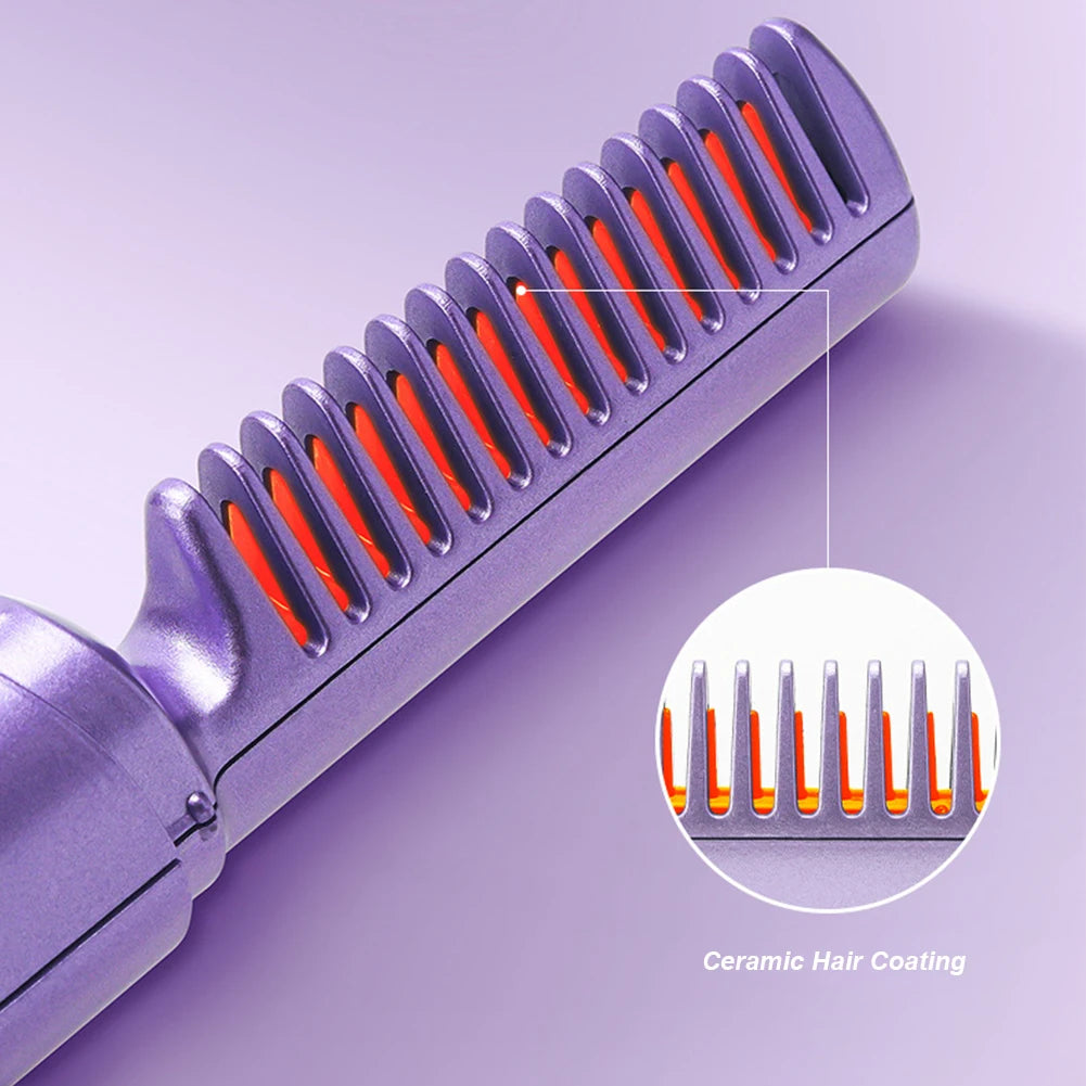 Professional Wireless Hair Straightener Curler Comb Lazy Hair Hot Comb USB Rechargeable Straightening Brush Hair Styling Tools - Stereotech
