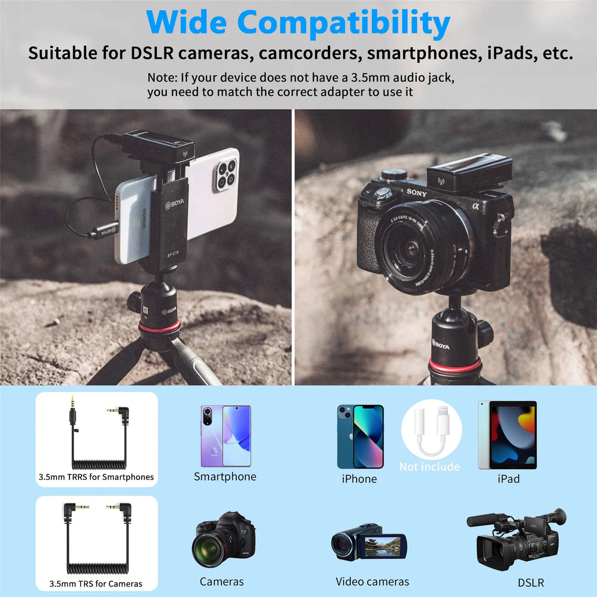 BOYA BY-XM6-K1 Wireless Lavalier Microphone Portable Audio Video Recording Mic with Charging Case for Smartphone Camera Vlog