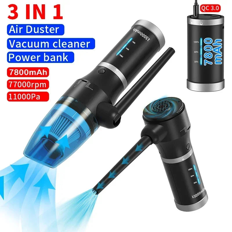 Upgraded Cordless Electric Compressed Air Duster-Blower &amp; Vacuum 2-in-1, Replaces Canned Air Spray Cleaner for Computer Keyboard