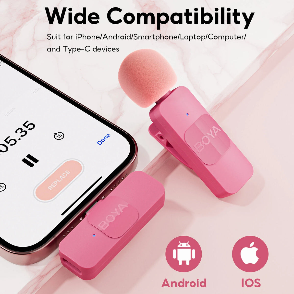 BOYA BY-V1-P Wireless Lavalier Lapel Microphone for iPhone Android Type-C Smartphone Youtube Video Recording Live Streaming Vlog
