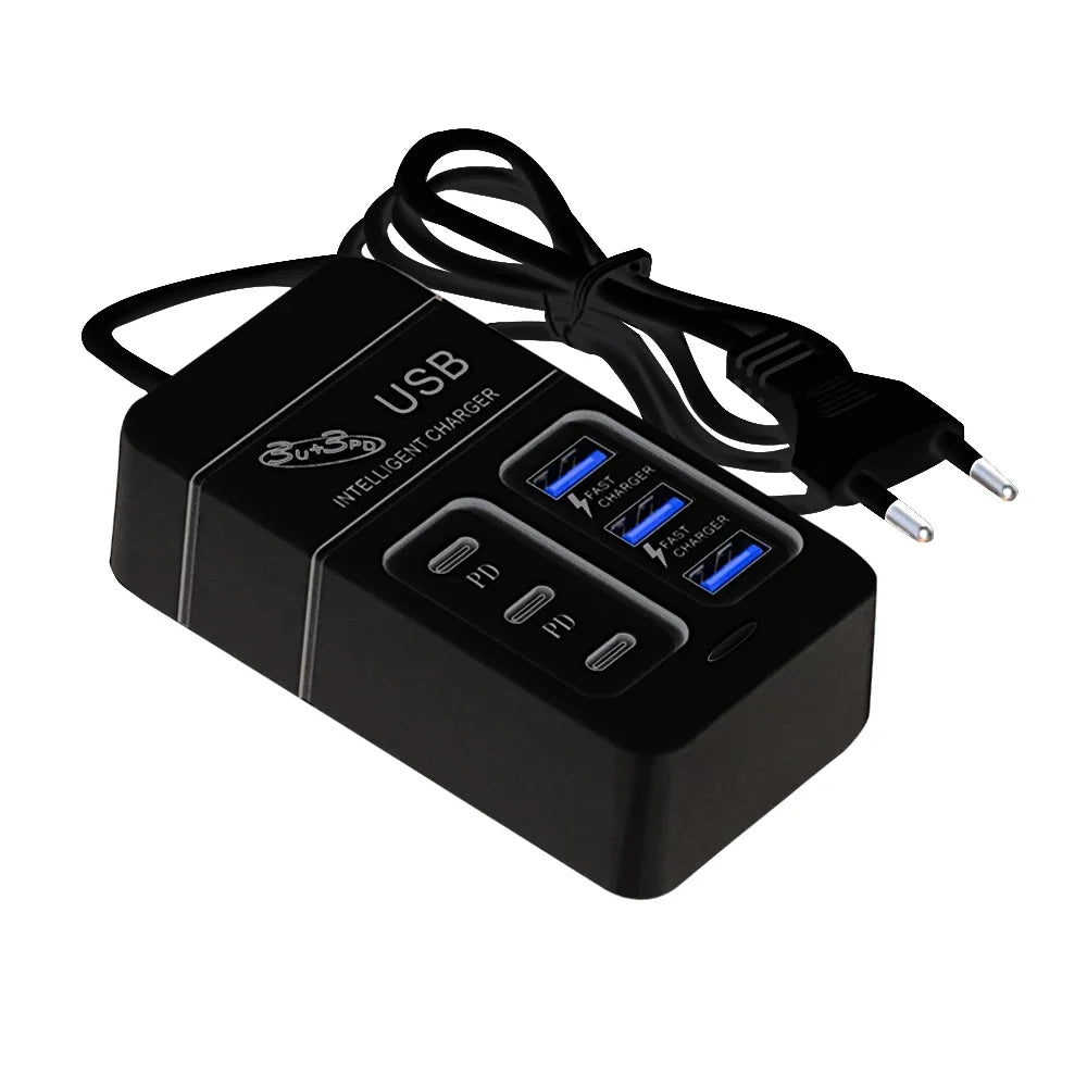 35W USB Power Strip Charger Multi Ports Fast Charging Adapter for Mobile Phone EU/US UK Plug with Type C for Quick Charging
