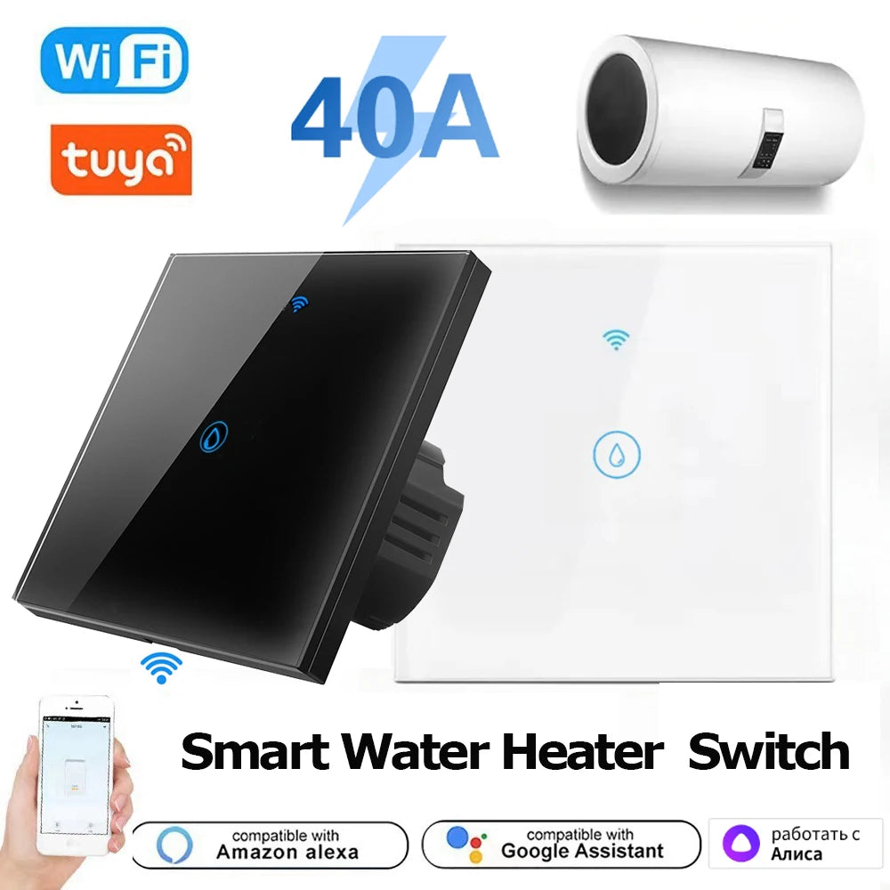 40A Tuya Smart Wifi Water Heater Boiler Touch Switch EU for Lighting Water Heater Air Conditioner Works with Google Home Alexa - Stereotech