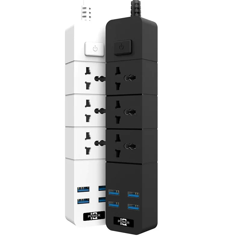 Power Strip Socket Universal Multi Plug 1 2 3 Outlest 110~250V 4 USB 5V 2.1A  2500W Black White Extension Cord Electric Sockets