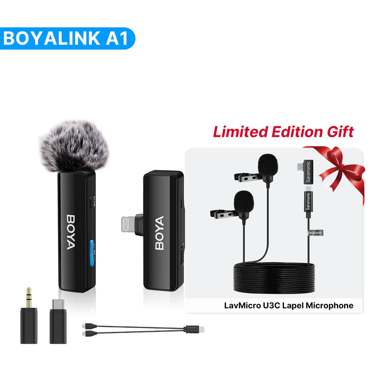 BOYA BOYALINK A Wireless Lavalier Lapel Microphone for iPhone Android PC Computer DSLR Cameras Streaming Youtube Recording Vlog