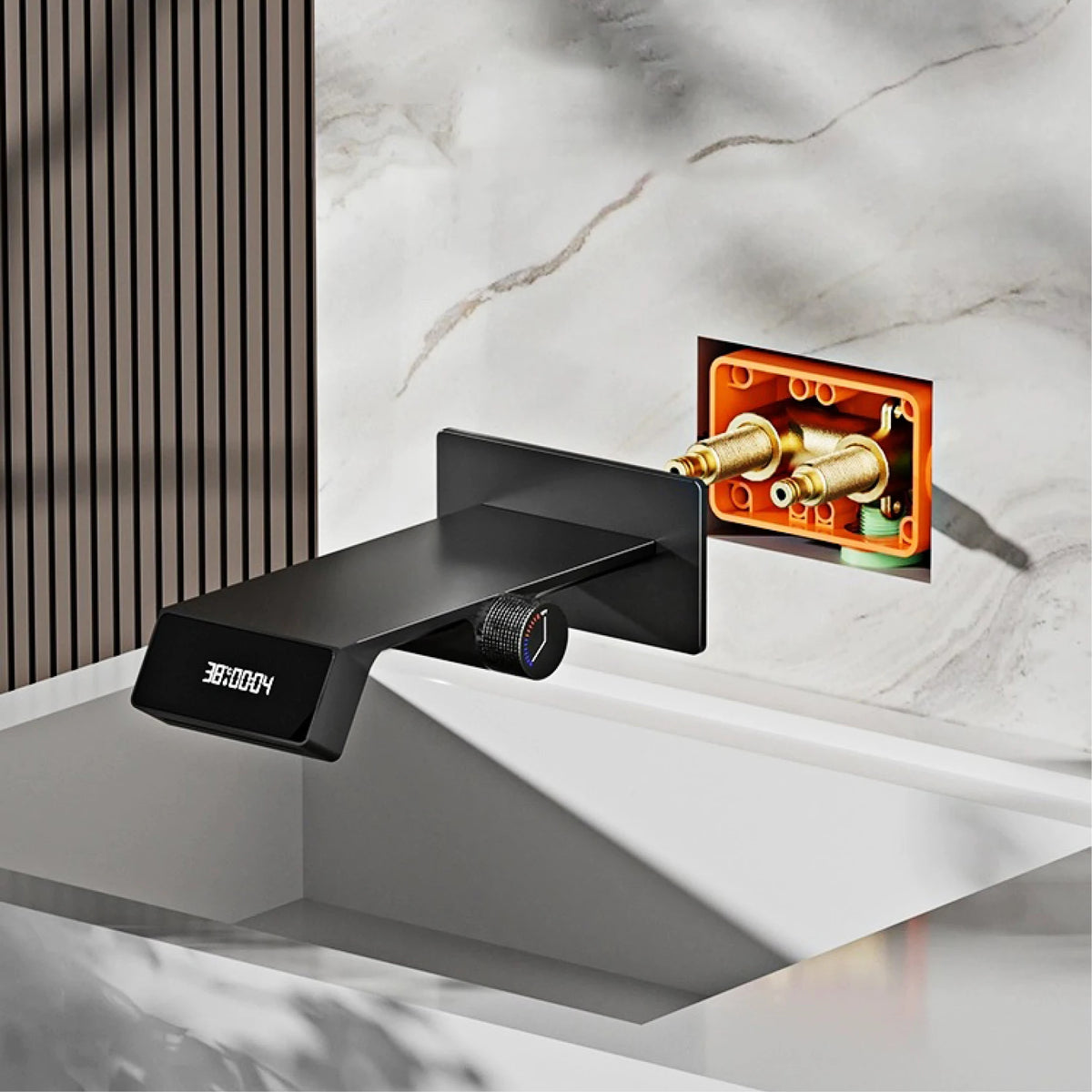 High end bathroom faucet intelligent digital display white brass wall entry design cold and hot dual control basin faucet