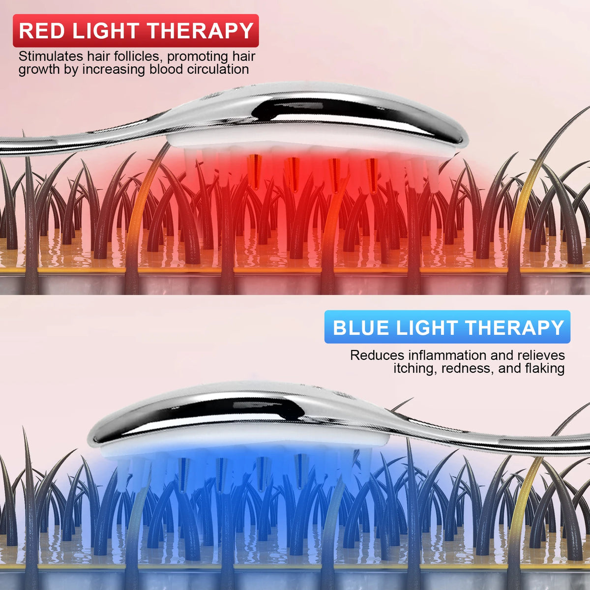 EMS Micro-Current Hair Growth Massage Comb Red Blue Anti-loss thick hair comb vibratory scalp massager