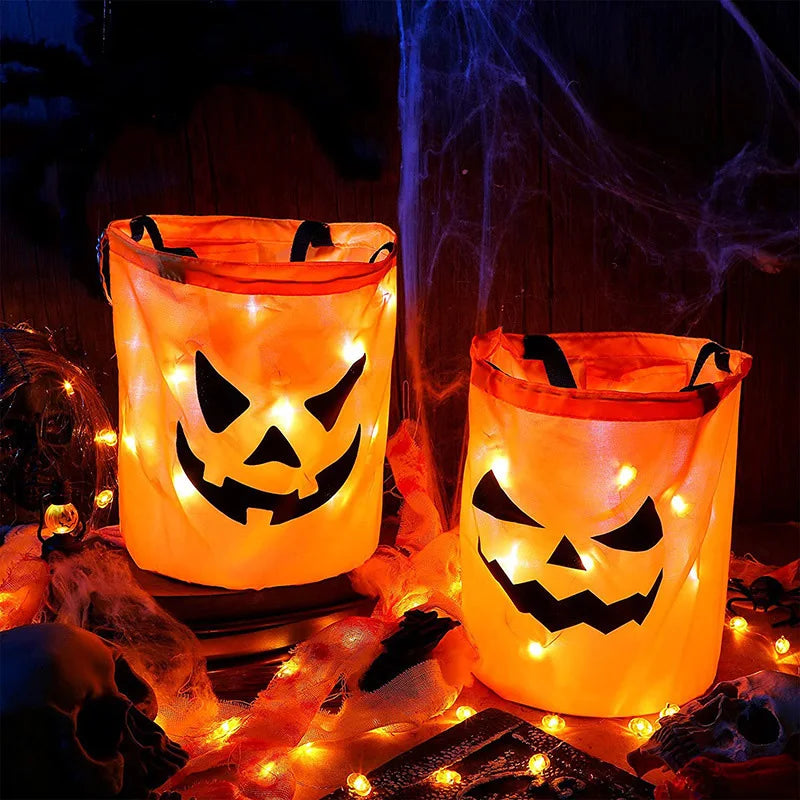 2024 Halloween Decor Hand-held Pumpkin Bag Children&#39;s Candy Gift Bag Luminous LED Bag Glow In The Dark Night