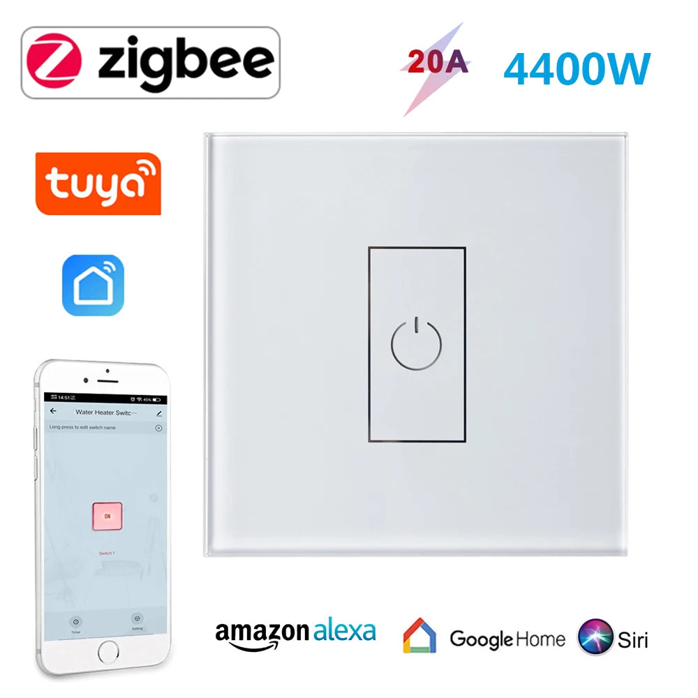 Tuya ZigBee Smart High Power Switch Relay 20A Circuit Breaker for Boiler Water Heater App Control Works with Alexa Google Home - Stereotech