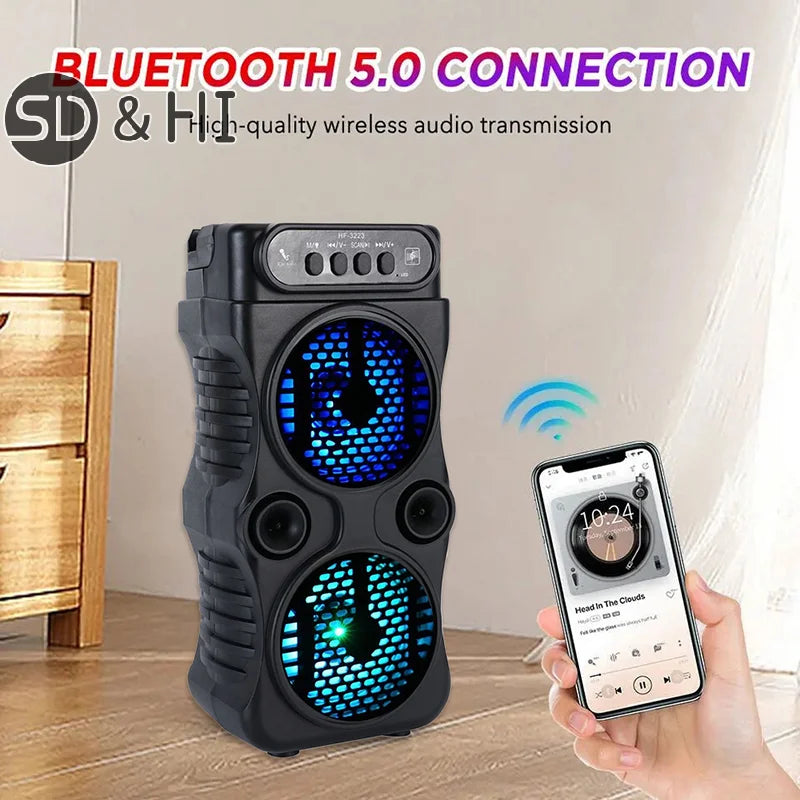 Outdoor Portable Wireless Speaker Dual 3 Inches Music Stereo Subwoofer Bass USB Power Supply For Dancing Party Family Karaoke