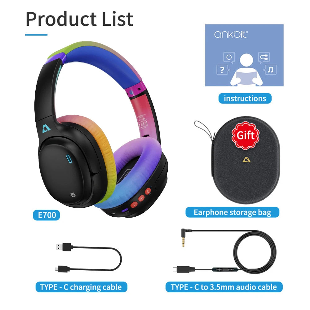 1Mii E700 Wireless Bluetooth Headphones LDAC Lossless Hi-Res Sound,ANC Active Noise Reduction ,HIFI Stereo Gaming Headset,65H