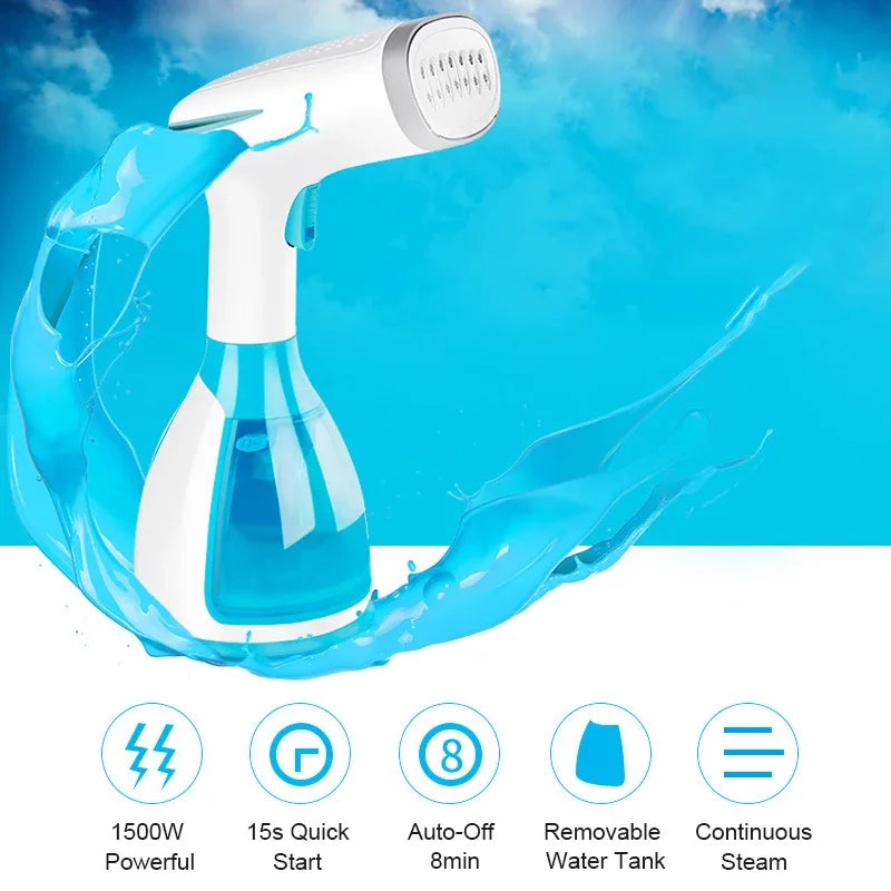 Quick-Heat Hand Garment Iron Steamer for Clothes 1500W Powerful 280ml Portable Fabric Steamer Travelling Home Steam Generator - Stereotech