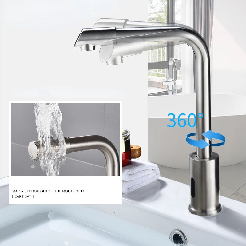 Brushed Nickel Kitchen Touchless Faucets Stainless Steel Sink Infrared Mixers Bathroom Smart Sensor Faucet Rotatable Vanity Tap